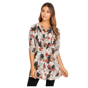 HILARY RADLEY Floral Rayon Tunic Top Sz S Boho Cottagecore Flowy Lightweight